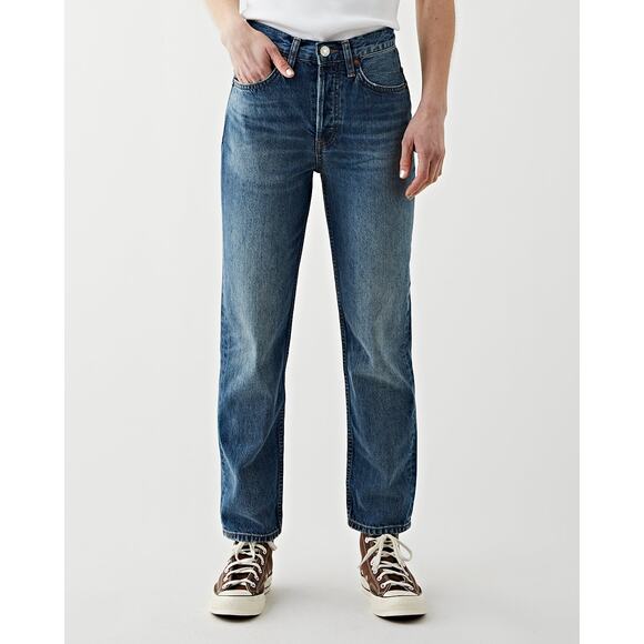 Re/Done Women's 70s Mid Rise Stove Pipe Jeans Dark Wash Blue Size 27 NWT - Picture 2 of 13